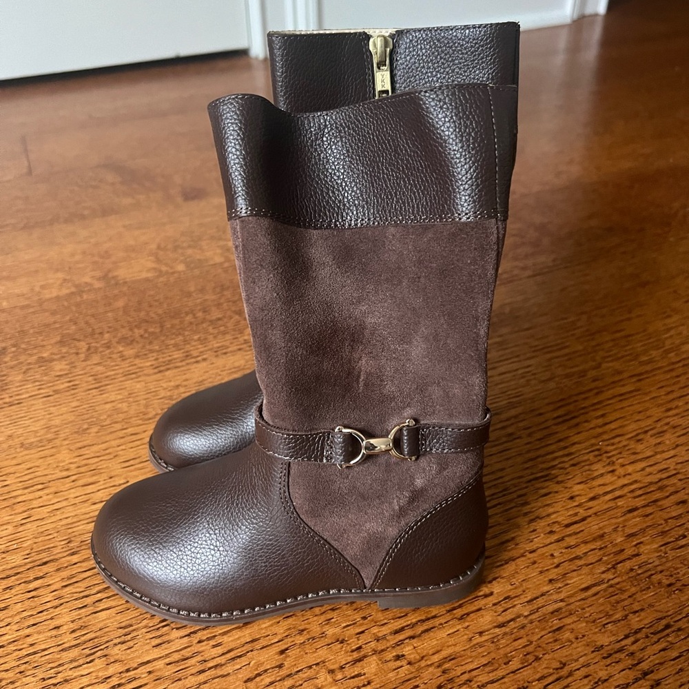 Janie and Jack Dark Brown Leather and Suede Mid-Calf Girls Boots